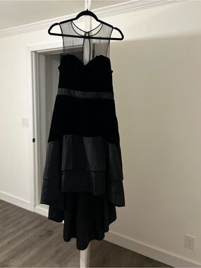bebe Black High-Low Mesh Yoke Party Dress